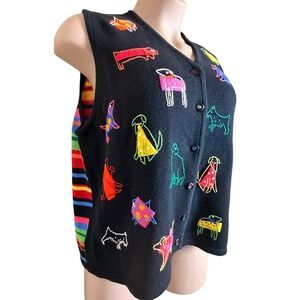Vintage Susan Bristol Dog Sweater Vest 2W Embroidered Novelty